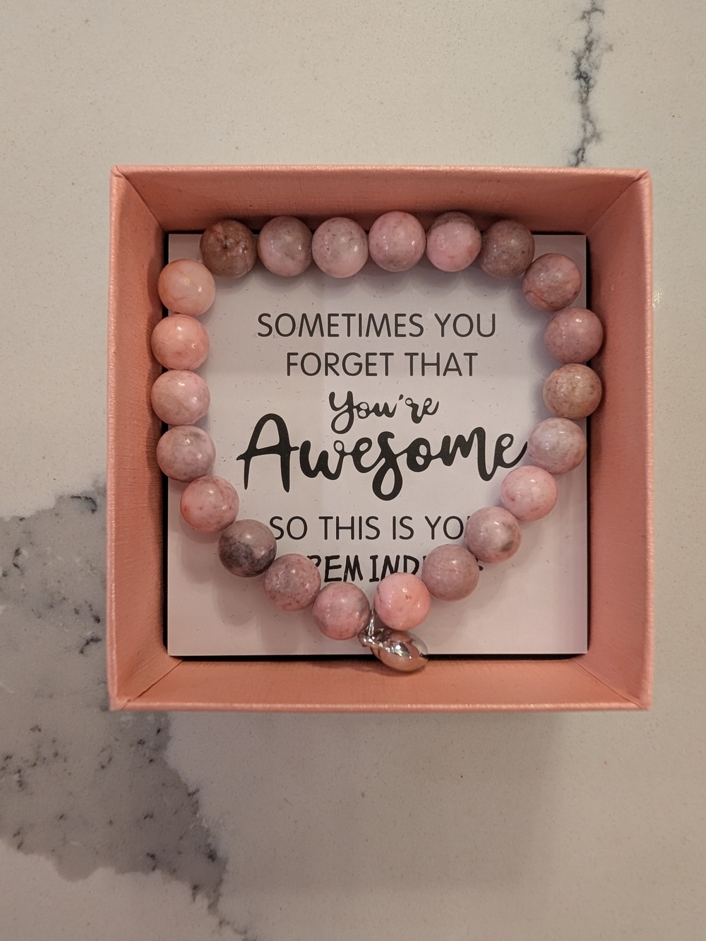 Pink Beaded Stretch Bracelet In Gifg Box New